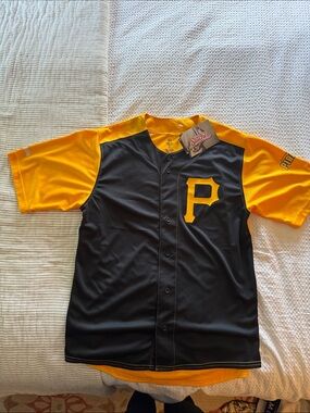 Stitches Black and Gold Baseball Jersey with 'P' Chest Logo